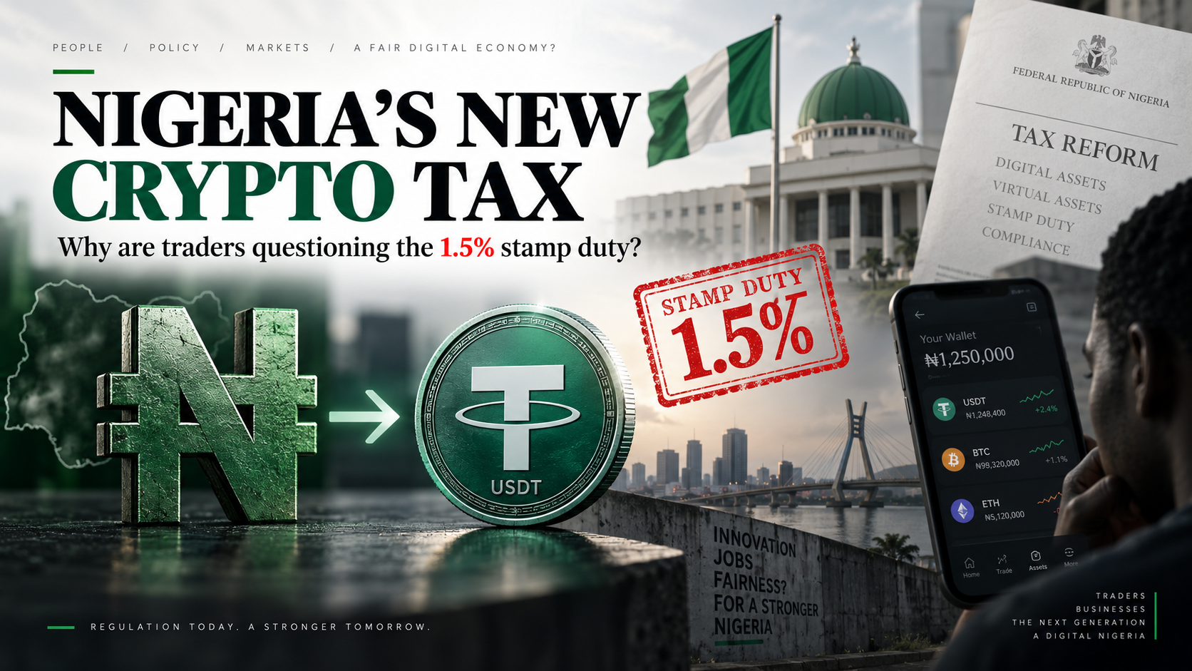 Banner illustration for Nigeria's new crypto tax and the 1.5% stamp duty debate